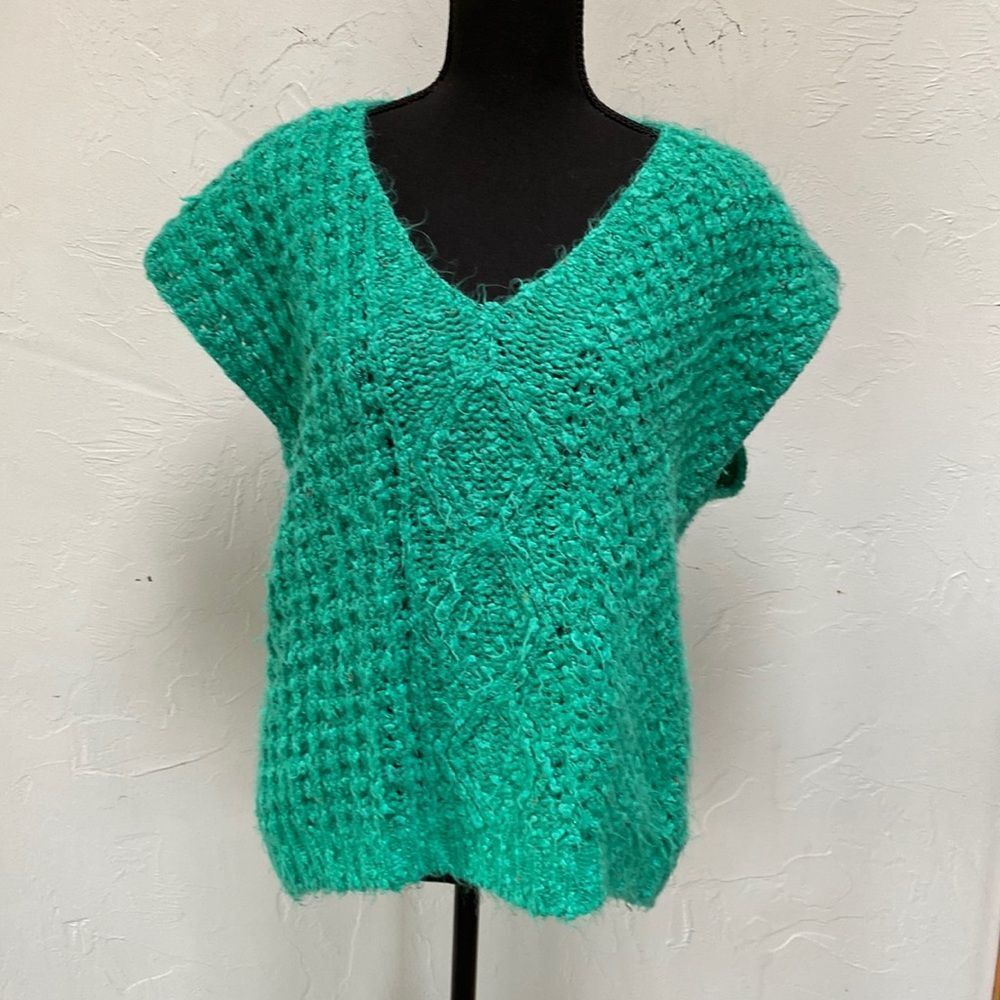 Vintage Barbra Sue Green Knit Vest Size Large